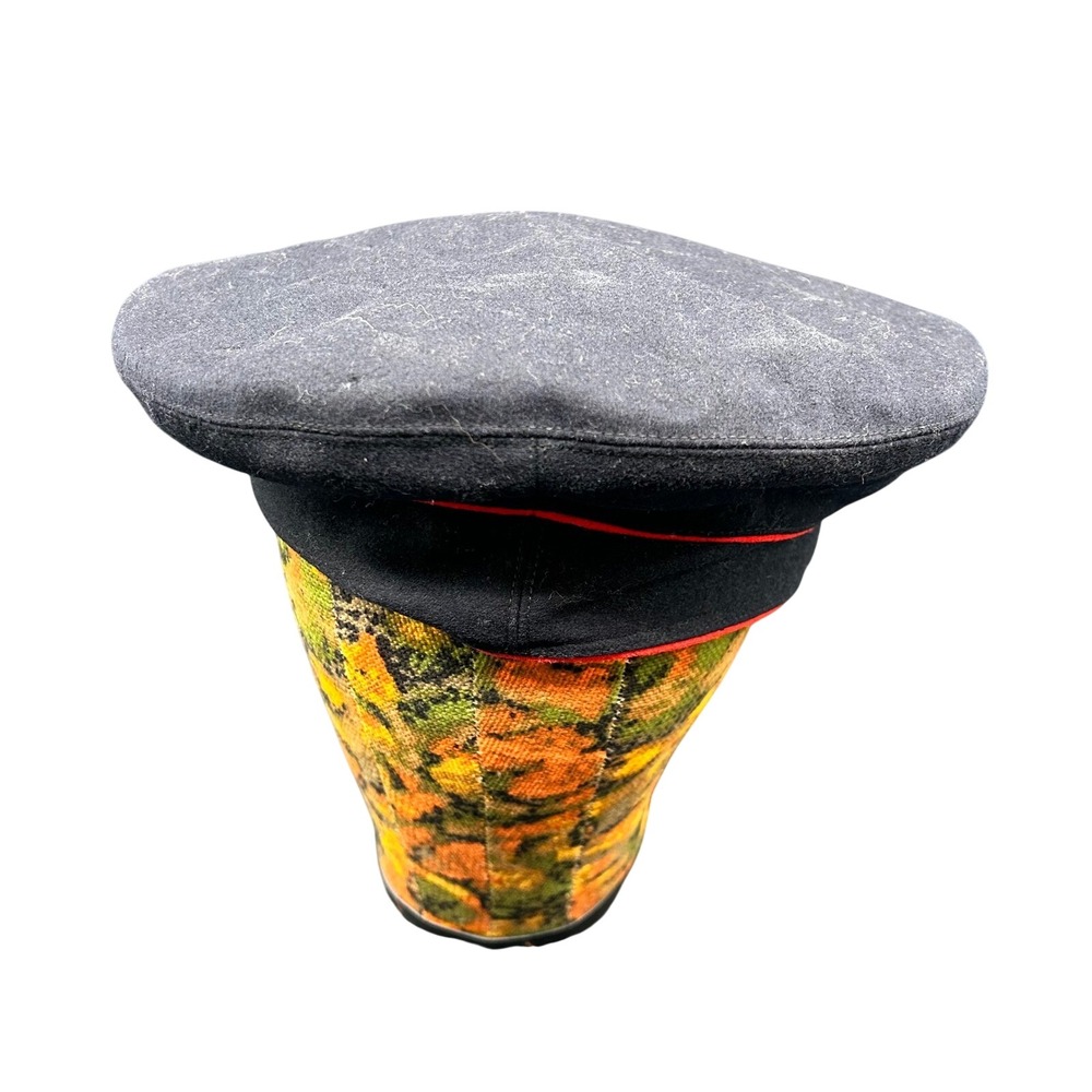 Vintage US Navy Beret Hat Military Mens Size 7 40s/50s Red Lined Wool Holes